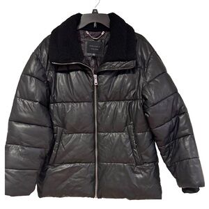 Sanctuary Puffer Jacket Faux Fur Collar Warm Winter Coat Snap Pockets Sz M